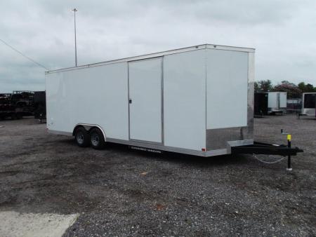 New 2027 Covered Wagon Trailers 8.5x24 Cargo Trailer / Car Hauler / 7ft Interior / 5200# Axles / Extra Wide Heavy Duty Ramp / 48  RV Side Door / RV Step / .080 White Poly Core Semi-Screwless Exterior
