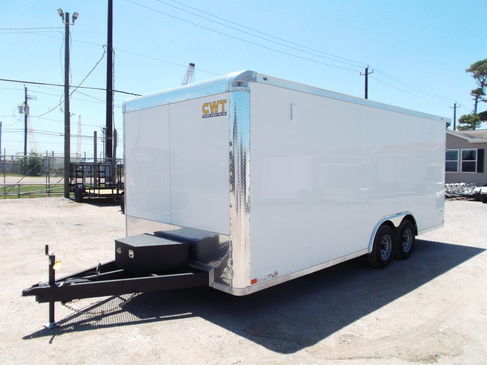 New 2027 Covered Wagon Trailers 8.5x20 Cargo / Enclosed / Landscape Trailer / 7ft Int Height / Extra Wide Jack Knife Ramp / 5200# Axles / .080 White / 48" RV Door / 60" Triple Tube Tongue / Treated Wood Floor and Ramp / Landscape Package