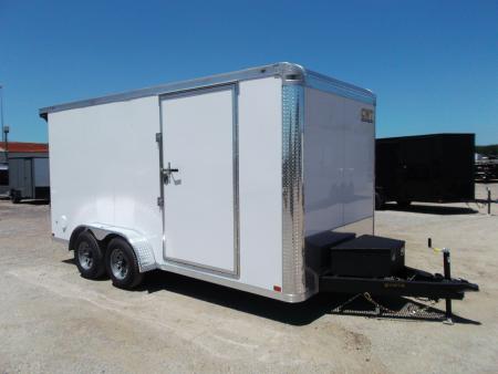 New 2027 Covered Wagon Trailers 7x16 Cargo / Enclosed / Landscape Trailer / 7ft Int Height / Extra Wide Jack Knife Ramp / 5200# Axles / .080 White / 48  RV Door / 60  Tongue / Treated Wood Floor and Ramp / Landscape Package