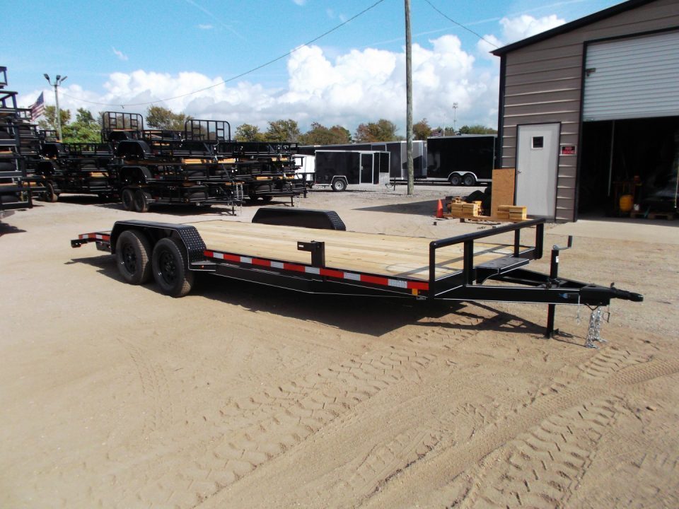 New 2027 J&C Trailers 83x18 7K Car Hauler / Racing Trailer / 2ft Steel Dovetail / 5ft Stow Away Ramps / Electric Brakes / LED Lights / Winch Plate