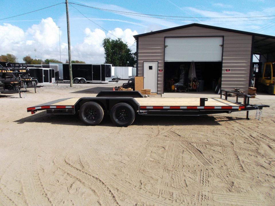 New 2027 J&C Trailers 83x18 7K Car Hauler / Racing Trailer / 2ft Steel Dovetail / 5ft Stow Away Ramps / Electric Brakes / LED Lights / Winch Plate
