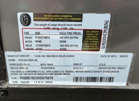 New 2027 Rock Solid Cargo 7x16 7K Cargo/Enclosed Trailer