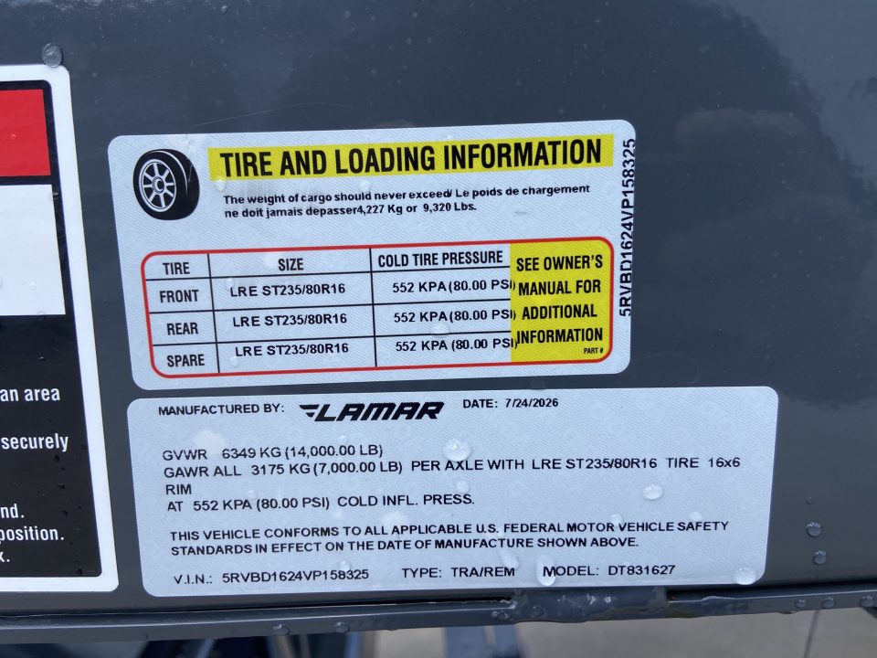 New Lamar Dump Trailer 83" X 16' 14K