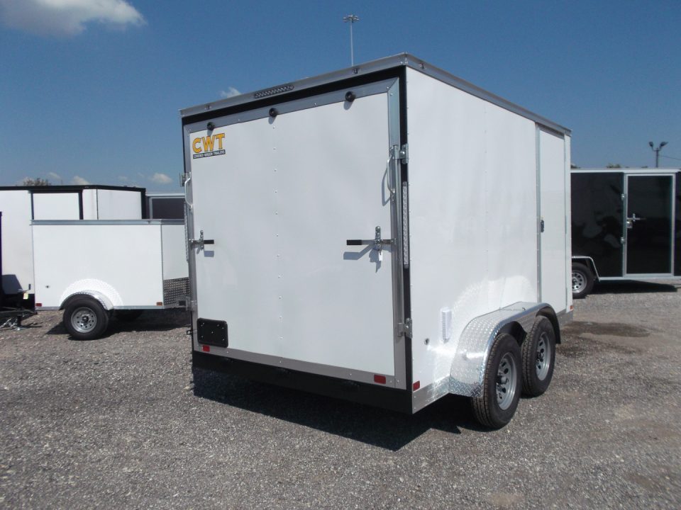 New 2027 Covered Wagon Trailers 7x12 Tandem Axle Cargo Trailer / Enclosed Trailer / 6'6" Interior / Extra Wide Ramp / 36" RV Door / .080 White Semi-Screwless Exterior