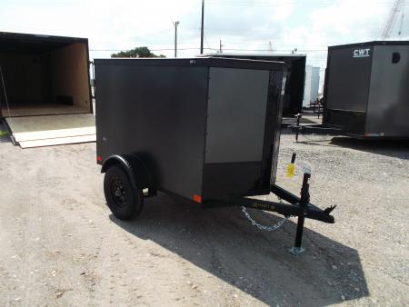 New 2027 Covered Wagon Trailers 4x6 Single Axle Cargo Trailer / Enclosed Trailer / LEDs / .030 Black Semi-Screwless Exterior / Bed Lined Frame and Tongue / Black Out Package