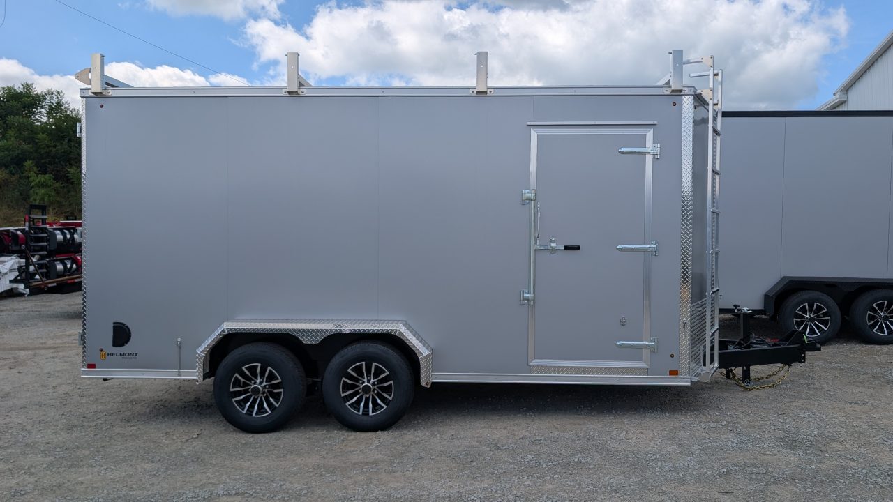 New 2026 BELMONT 7x16 HD V-Nose Contractor Cargo Trailer w/ Barn Doors ( 9990# GVW - POLYCOR EXTERIOR!)