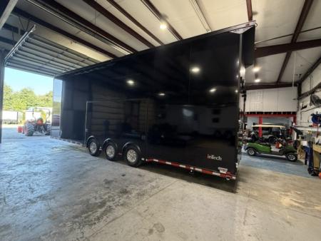 New In-Tech Lite 8.5x32 Stacker Race Trailer-21K - Black W/ Black Trim, RS Cabinets, Tool Drawers, WWC, HD Rear Ramp Door, etc.