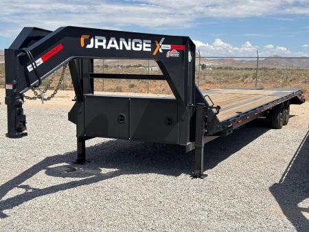 New 2027 ORANGE X 32' GOOSENECK 14K FLATBED W/MAXX RAMPS Flatbed Trailer
