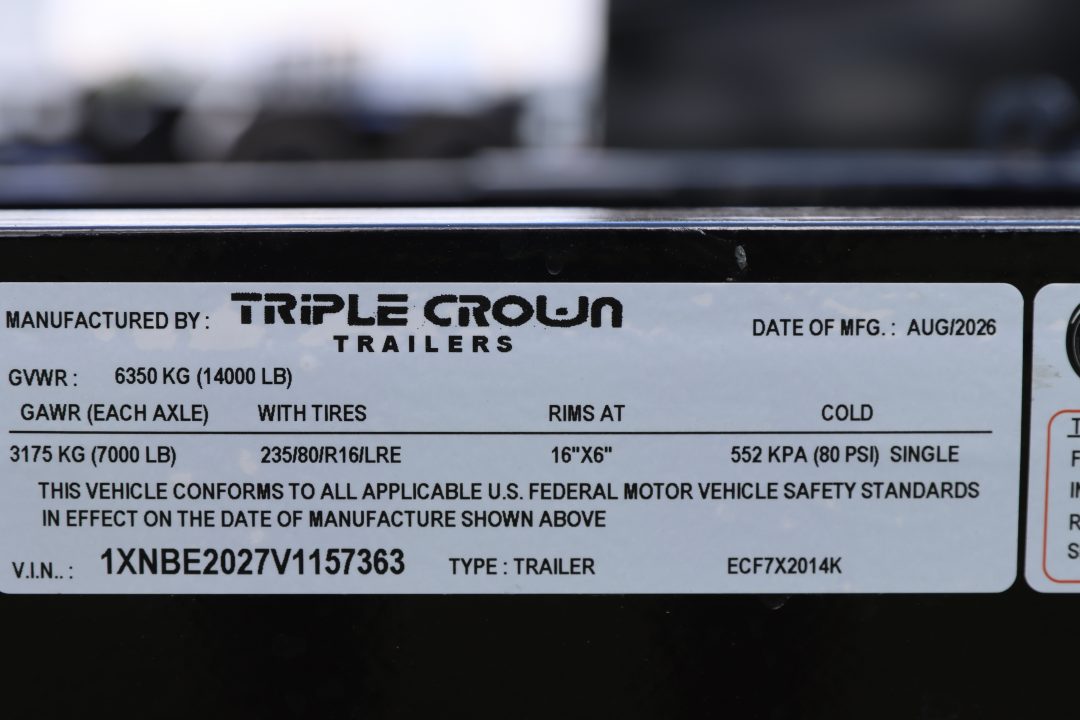 New 2027 7X20 Triple Crown Equipment Trailer