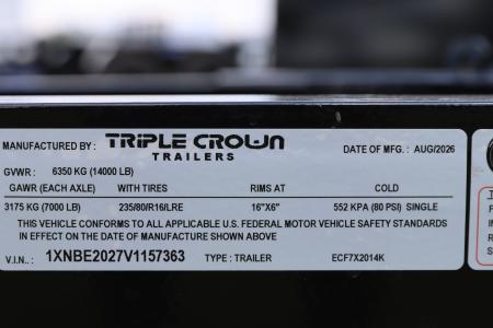 New 2027 7X20 Triple Crown Equipment Trailer