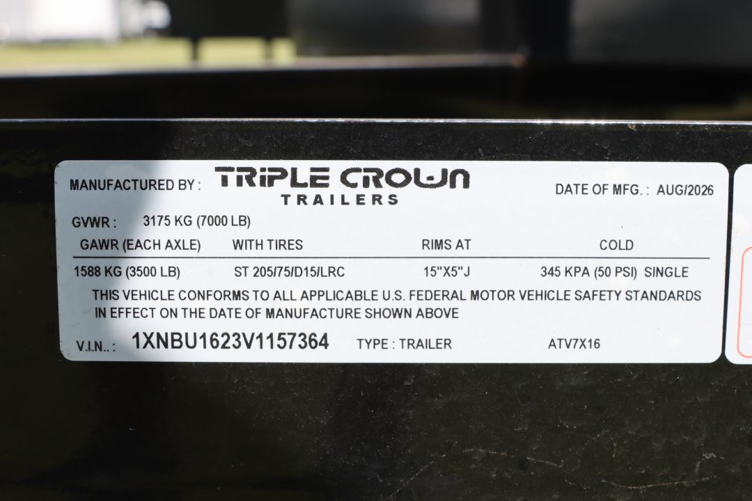 New 2027 7X16 Triple Crown ATV UTILITY TRAILER