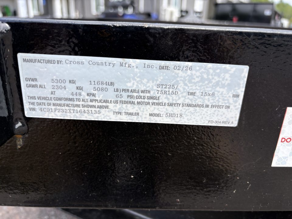 New 2026 Cross Country Manufacturing 5HD18 Equipment Trailer