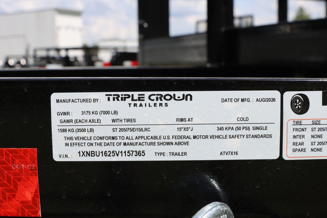New 2027 7X16 Triple Crown ATV UTILITY TRAILER