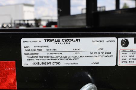 New 2027 7X16 Triple Crown ATV UTILITY TRAILER