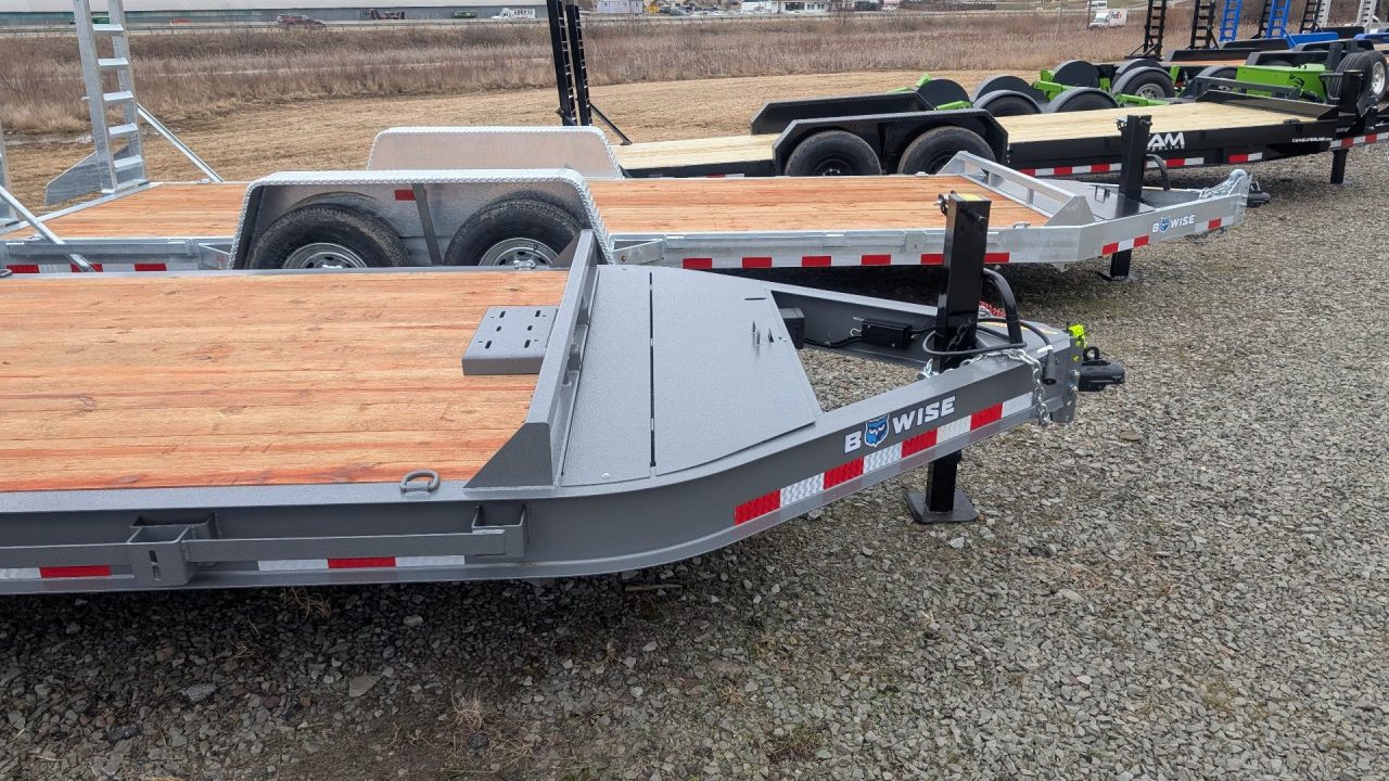 New 2027 BWise 20' (17+3) HD Lo Pro Equipment Hauler w/ Full Width Self Leveling Ramps & Self Cleaning Dove Tail