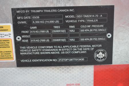 New 2026 Triumph Trailers GD7-TA82X14-70​ Dump Trailer