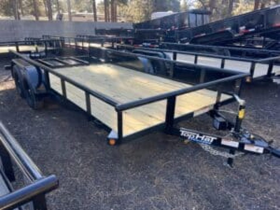 New 2027 Top Hat Trailers 83X14 Pipe Rail Utility Flatbed Trailer Ramp Gate Utility Trailer