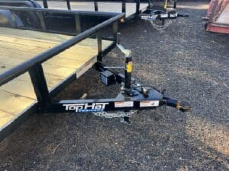 New 2027 Top Hat Trailers 83X14 Pipe Rail Utility Flatbed Trailer Ramp Gate Utility Trailer