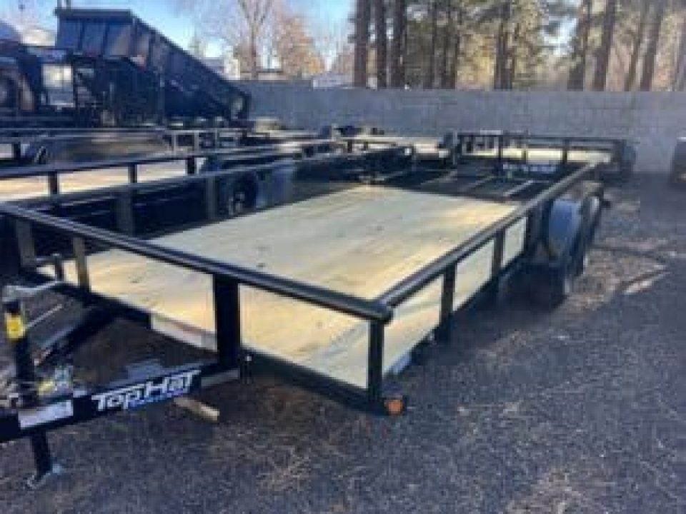 New 2027 Top Hat Trailers 83X14 Pipe Rail Utility Flatbed Trailer Ramp Gate Utility Trailer