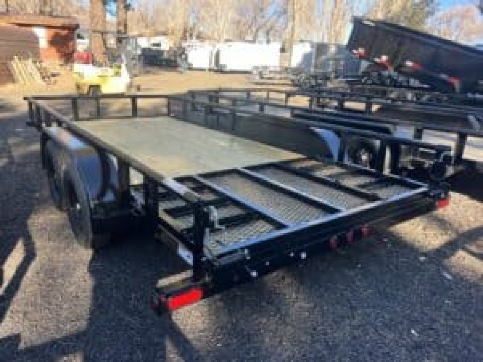 New 2027 Top Hat Trailers 83X14 Pipe Rail Utility Flatbed Trailer Ramp Gate Utility Trailer