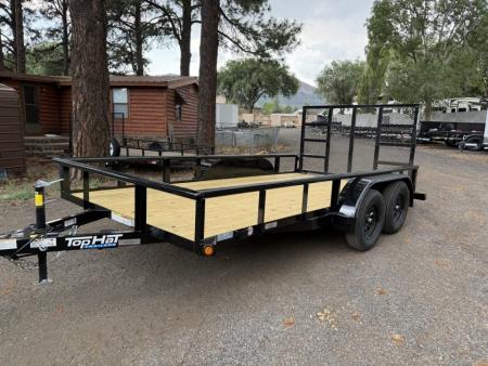 New 2027 Top Hat Trailers 83X14 Pipe Rail Utility Flatbed Trailer Ramp Gate Utility Trailer
