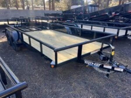 New 2027 Top Hat Trailers 83X14 Pipe Rail Utility Flatbed Trailer Ramp Gate Utility Trailer