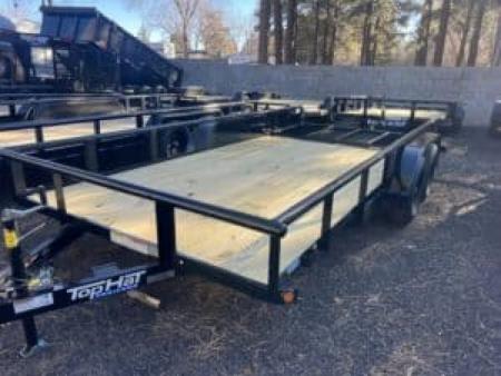 New 2027 Top Hat Trailers 83X14 Pipe Rail Utility Flatbed Trailer Ramp Gate Utility Trailer