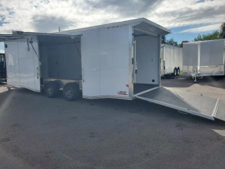 New 2027 ALCOM 8.5X24 STEALTH ALUMINUM FRAME Car / Racing Trailer WITH 6X9 ESCAPE DOOR, 5200LB TORSION AXLES, RUBBER FLOOR, LUAN WALLS/CEILING, LED LIGHTS, SKIRTED SIDES