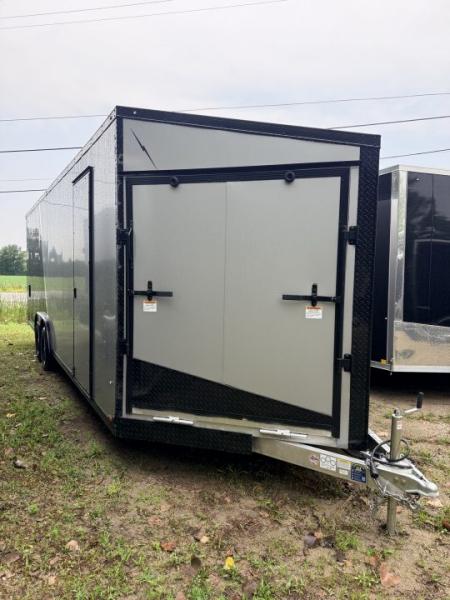 New 2027 Lightning 8.5 x 24 ( 8.5 X 27 ) Enclosed All Aluminum Combo Car Hauler with FRONT Ramp 10K GVW 7ft Interior Height - Black Out Package