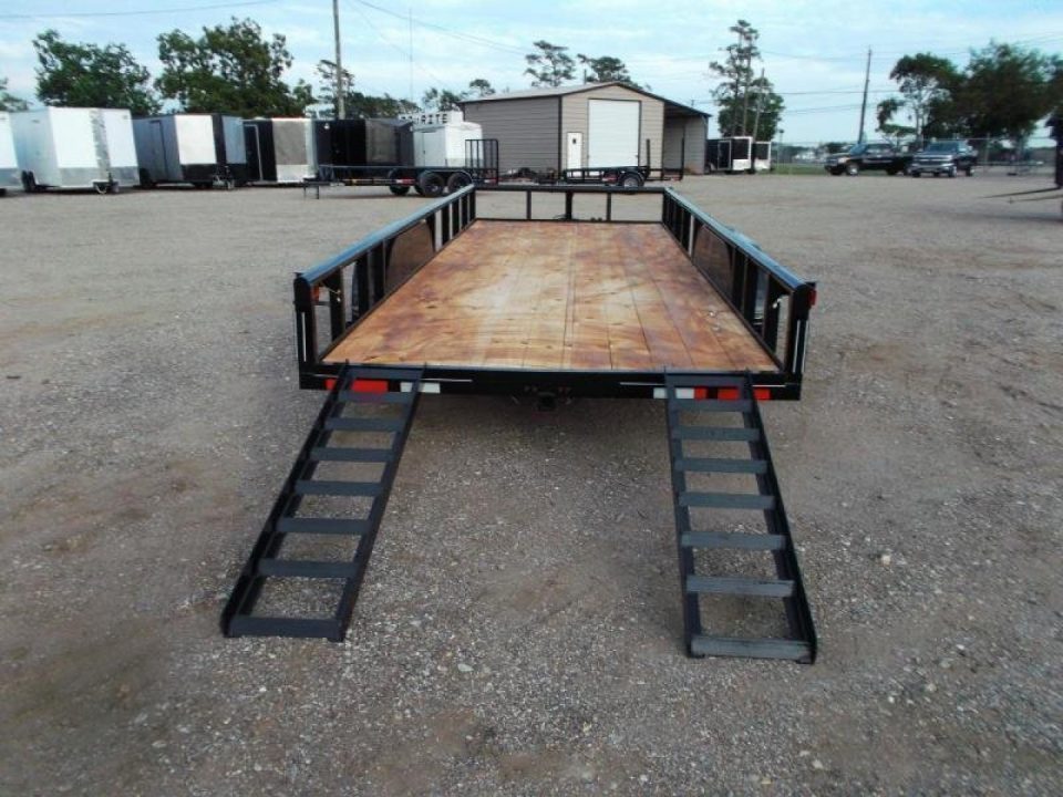 New 2027 J&C Trailers 83x20 Utility Trailer / Lowboy Trailer / 5ft Slide Out Ramps / Electric Brakes / 2" Bulldog Coupler / Heavy Duty Pipetop