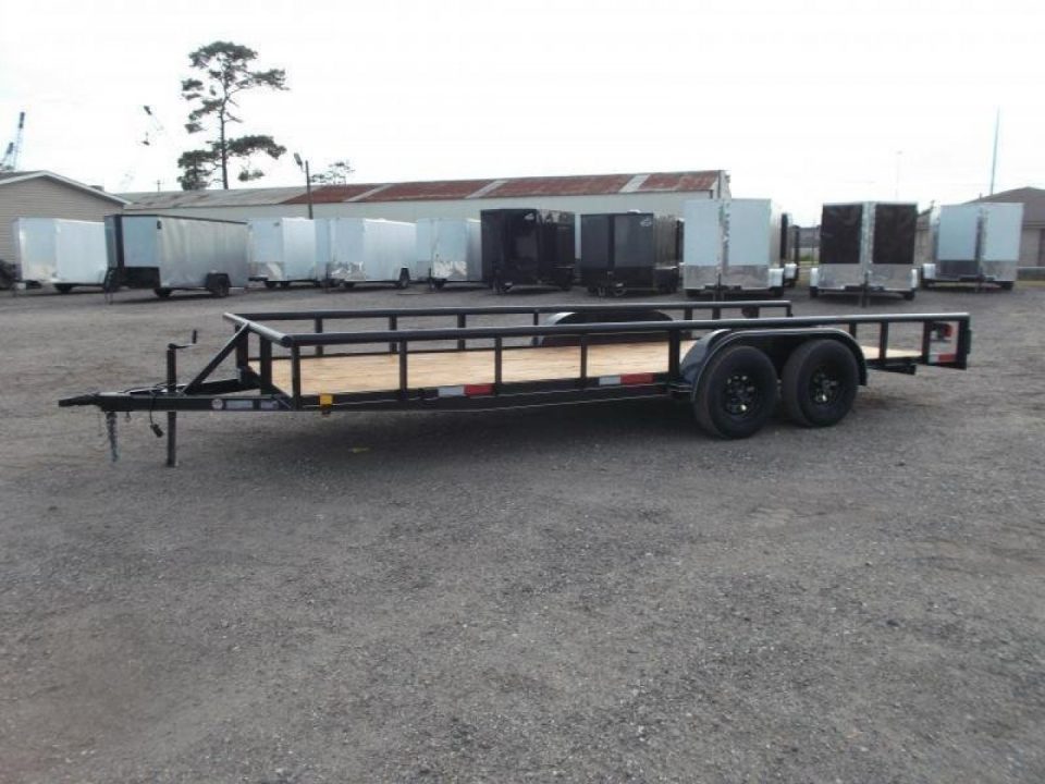 New 2027 J&C Trailers 83x20 Utility Trailer / Lowboy Trailer / 5ft Slide Out Ramps / Electric Brakes / 2" Bulldog Coupler / Heavy Duty Pipetop