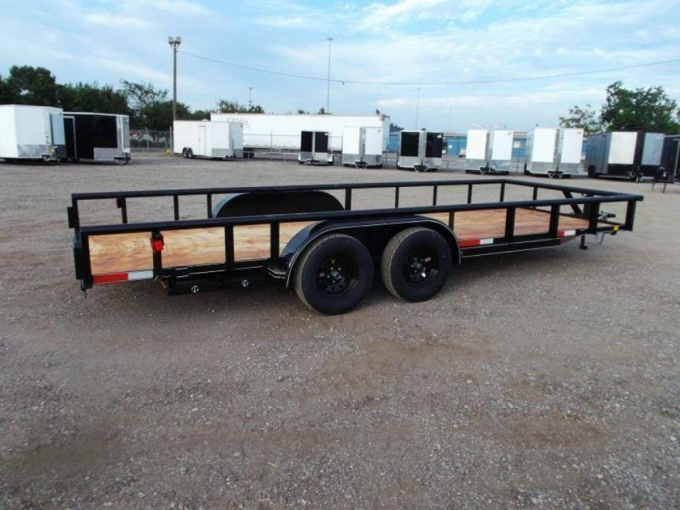 New 2027 J&C Trailers 83x20 Utility Trailer / Lowboy Trailer / 5ft Slide Out Ramps / Electric Brakes / 2" Bulldog Coupler / Heavy Duty Pipetop