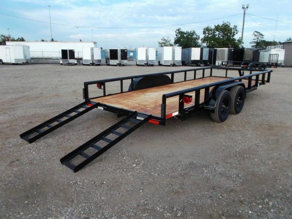 New 2027 J&C Trailers 83x20 Utility Trailer / Lowboy Trailer / 5ft Slide Out Ramps / Electric Brakes / 2" Bulldog Coupler / Heavy Duty Pipetop
