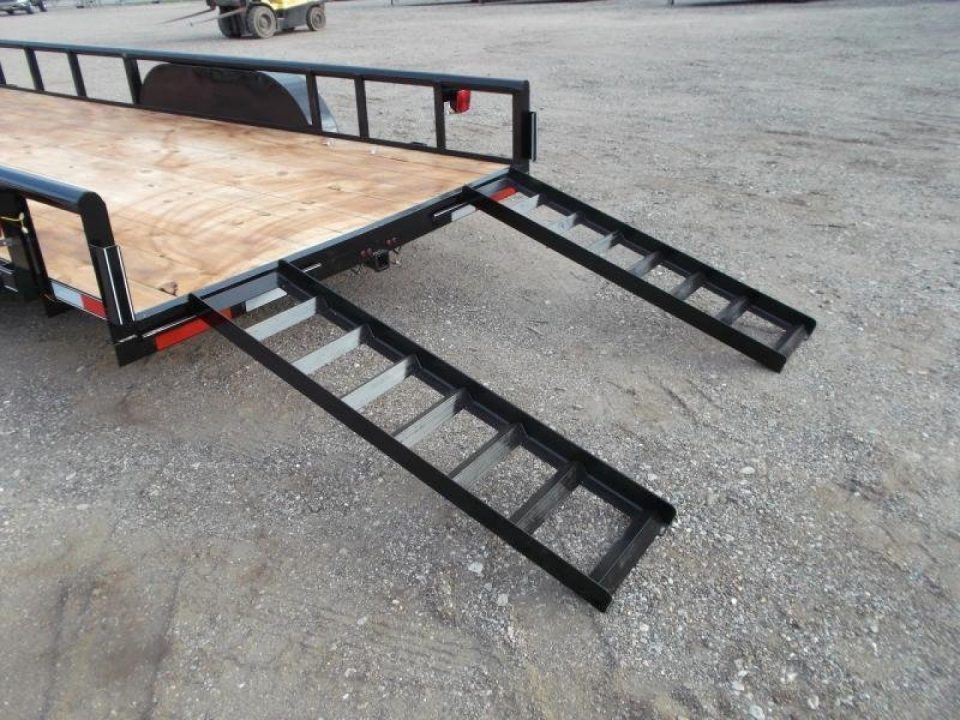 New 2027 J&C Trailers 83x20 Utility Trailer / Lowboy Trailer / 5ft Slide Out Ramps / Electric Brakes / 2" Bulldog Coupler / Heavy Duty Pipetop