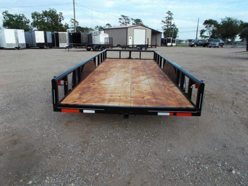 New 2027 J&C Trailers 83x20 Utility Trailer / Lowboy Trailer / 5ft Slide Out Ramps / Electric Brakes / 2" Bulldog Coupler / Heavy Duty Pipetop