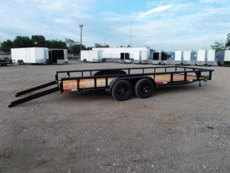 New 2027 J&C Trailers 83x20 Utility Trailer / Lowboy Trailer / 5ft Slide Out Ramps / Electric Brakes / 2  Bulldog Coupler / Heavy Duty Pipetop