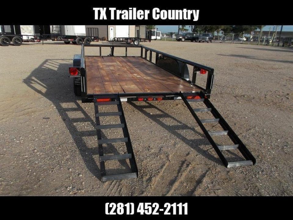 New 2027 J&C Trailers 83x16 Utility Trailer / Lowboy Trailer / 5ft Slide Out Stow Away Ramps / Heavy Duty Pipetop / Electric Brakes / 2" Bulldog Coupler