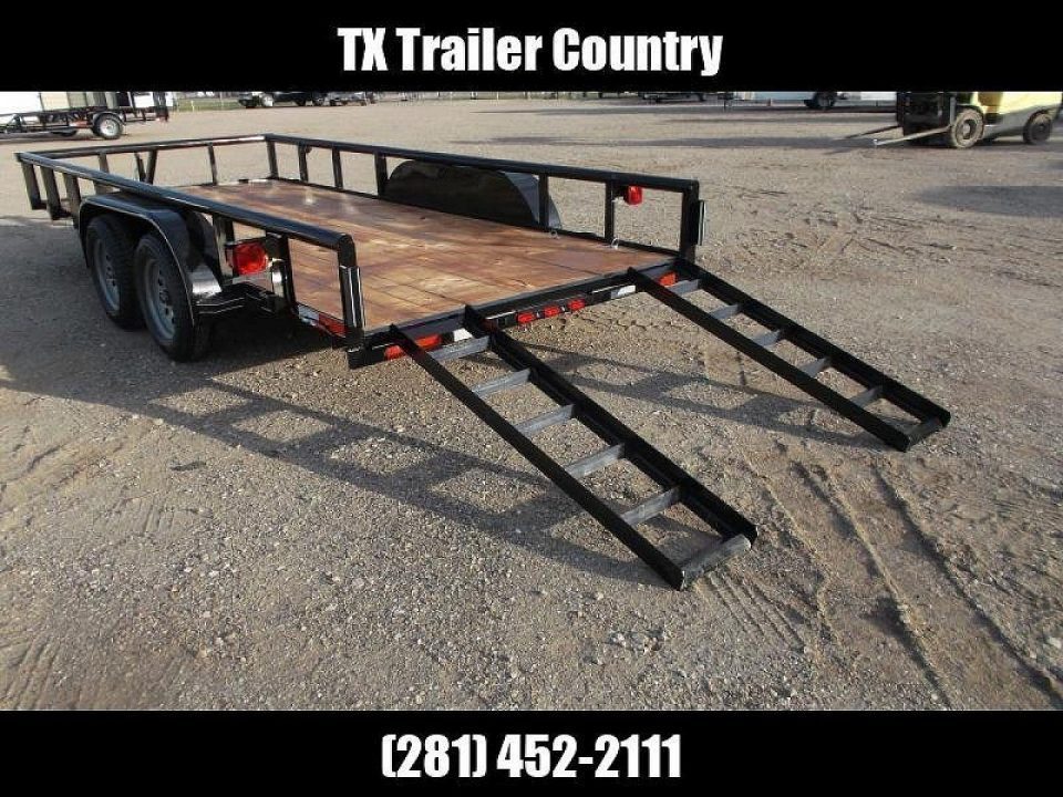 New 2027 J&C Trailers 83x16 Utility Trailer / Lowboy Trailer / 5ft Slide Out Stow Away Ramps / Heavy Duty Pipetop / Electric Brakes / 2" Bulldog Coupler