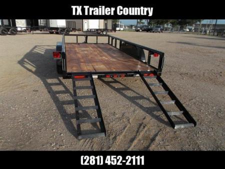 New 2027 J&C Trailers 83x16 Utility Trailer / Lowboy Trailer / 5ft Slide Out Stow Away Ramps / Heavy Duty Pipetop / Electric Brakes / 2" Bulldog Coupler