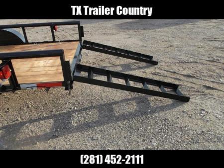 New 2027 J&C Trailers 83x16 Utility Trailer / Lowboy Trailer / 5ft Slide Out Stow Away Ramps / Heavy Duty Pipetop / Electric Brakes / 2" Bulldog Coupler