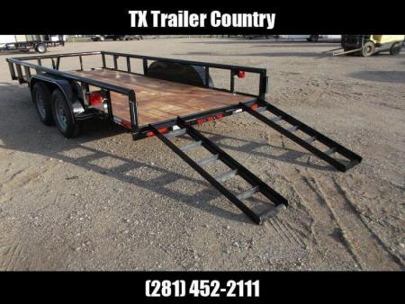 New 2027 J&C Trailers 83x16 Utility Trailer / Lowboy Trailer / 5ft Slide Out Stow Away Ramps / Heavy Duty Pipetop / Electric Brakes / 2" Bulldog Coupler