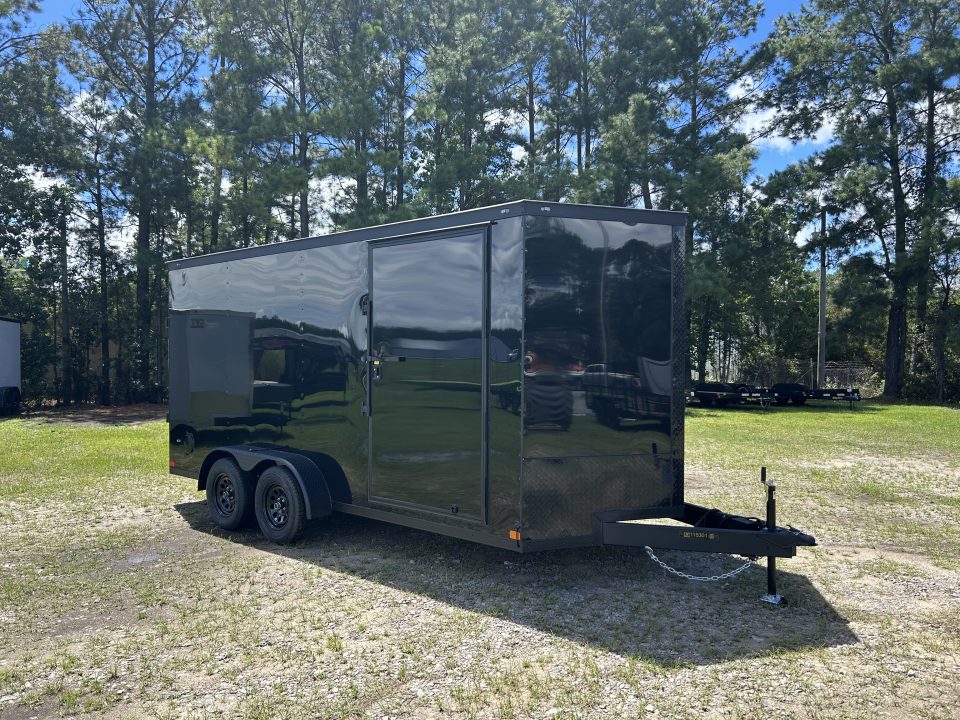 New 2027 Covered Wagon 7x16 Cargo / Enclosed Trailer, 84" Int Ht, .080 Polycore, Black-Out