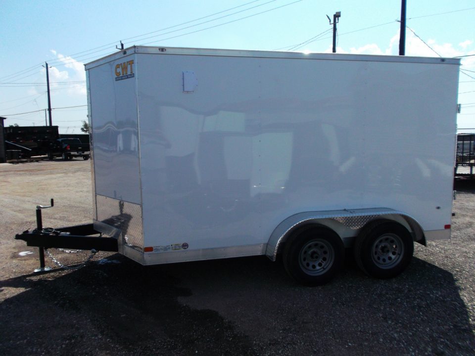 New 2027 Covered Wagon Trailers 7x12 Tandem Axle Cargo Trailer / Enclosed Trailer / 6'6" Interior / Extra Wide Ramp / 36" RV Door / .080 White Semi-Screwless Exterior