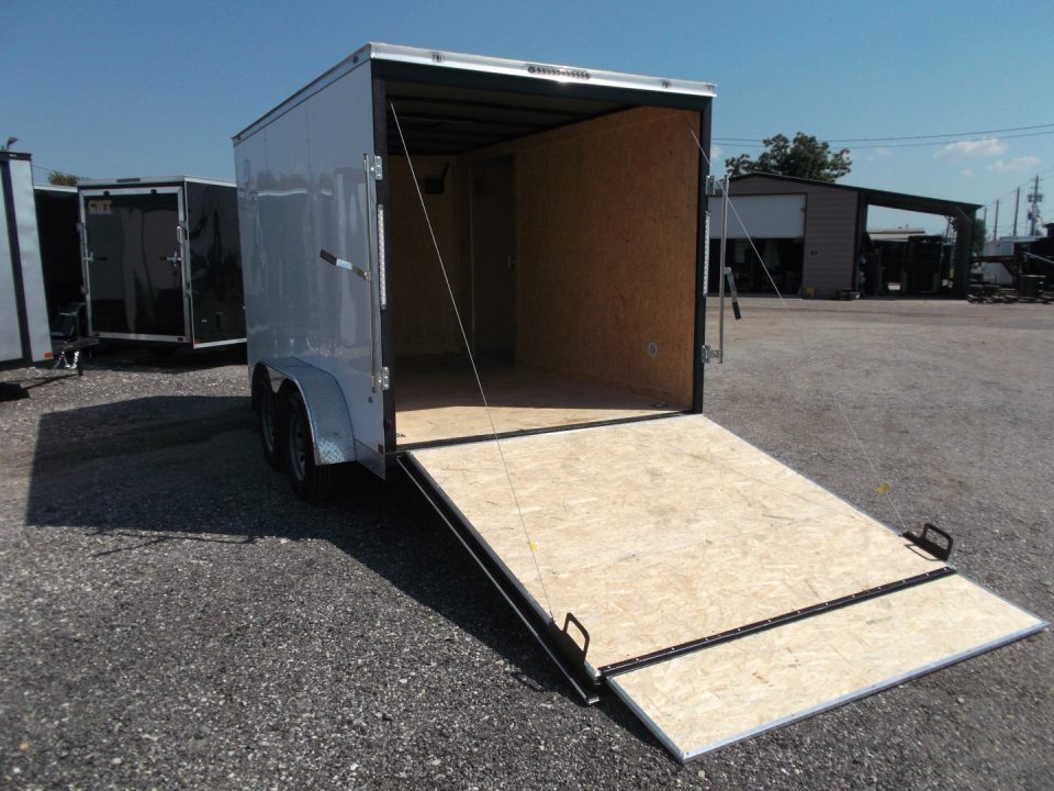 New 2027 Covered Wagon Trailers 7x12 Tandem Axle Cargo Trailer / Enclosed Trailer / 6'6" Interior / Extra Wide Ramp / 36" RV Door / .080 White Semi-Screwless Exterior
