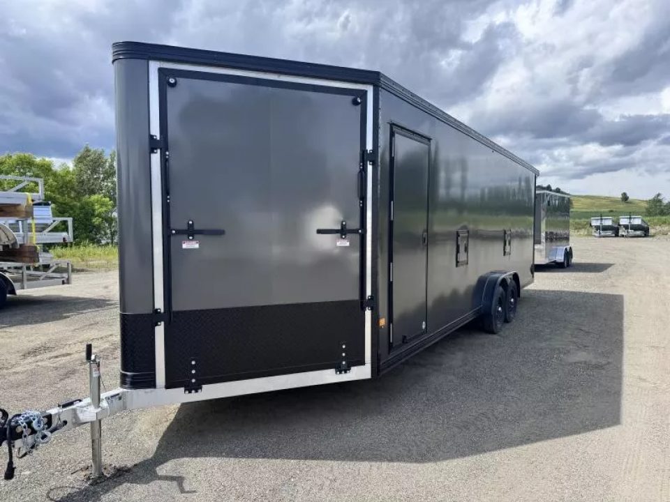 New 2025 Stealth Trailers 7.5x24 Aluminum 4-Place Enclosed Snowmobile Trailer w/Rust Free PKG, Black Out & Extra Height