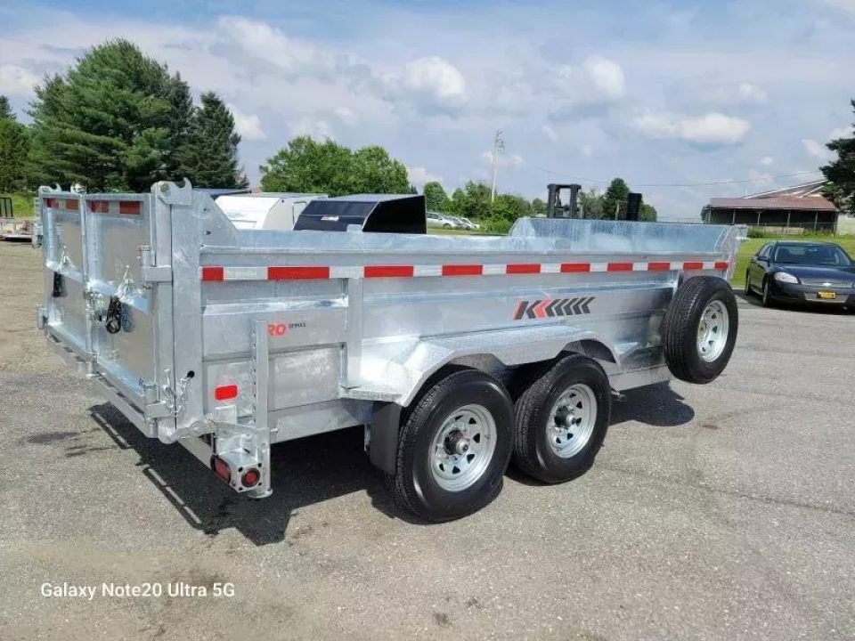 New 2026 K-Trail 82"X14 14K Galvanized Dump Trailer w/ Ramps, Tarp, Tool Tray, Spare Tire