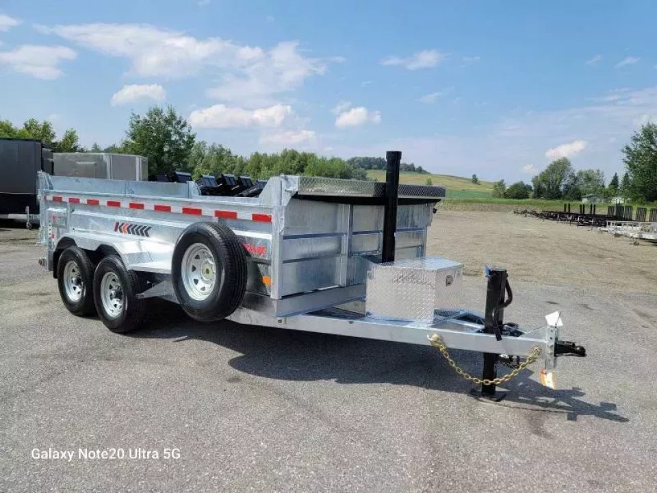 New 2026 K-Trail 82"X14 14K Galvanized Dump Trailer w/ Ramps, Tarp, Tool Tray, Spare Tire
