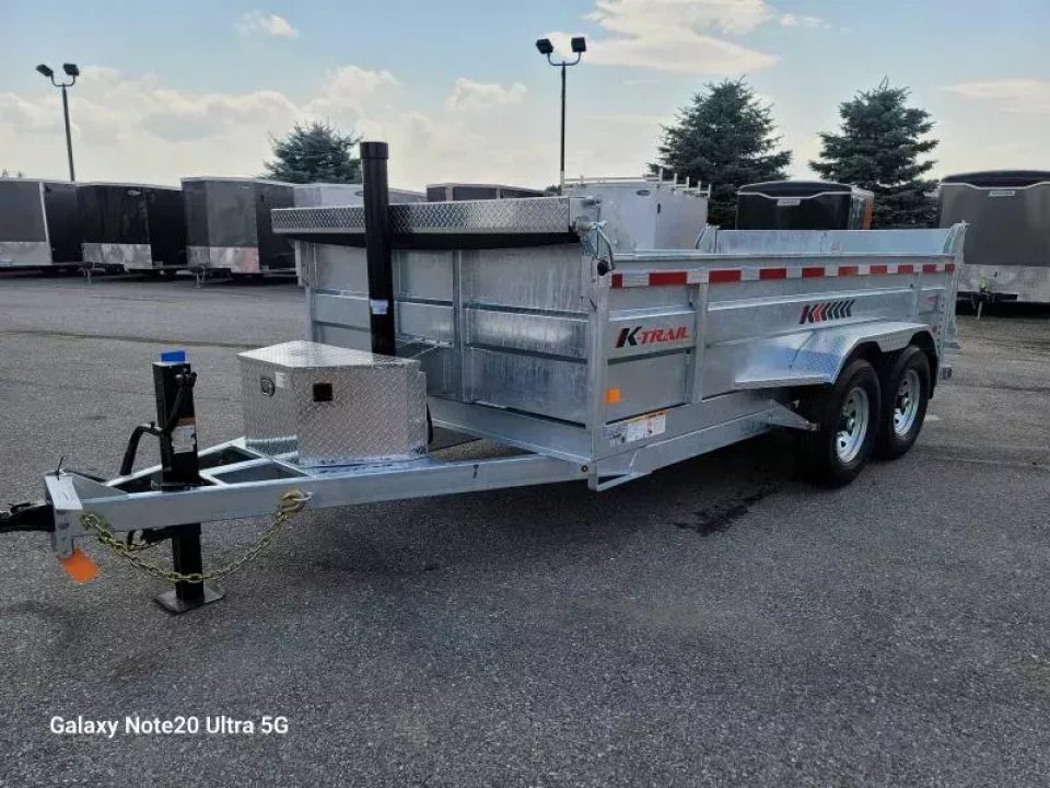 New 2026 K-Trail 82"X14 14K Galvanized Dump Trailer w/ Ramps, Tarp, Tool Tray, Spare Tire