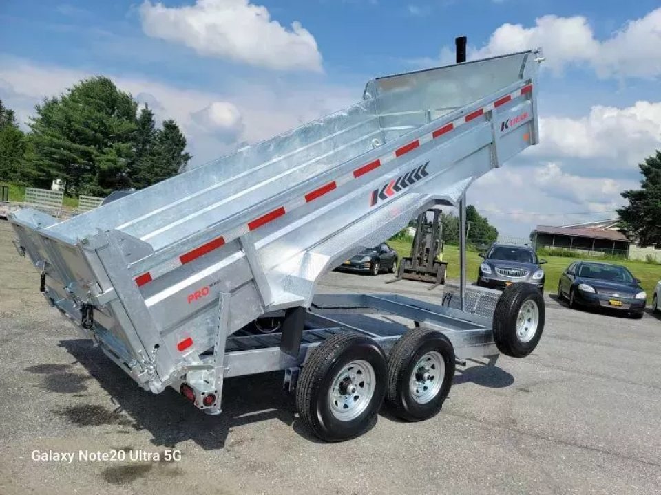 New 2026 K-Trail 82"X14 14K Galvanized Dump Trailer w/ Ramps, Tarp, Tool Tray, Spare Tire