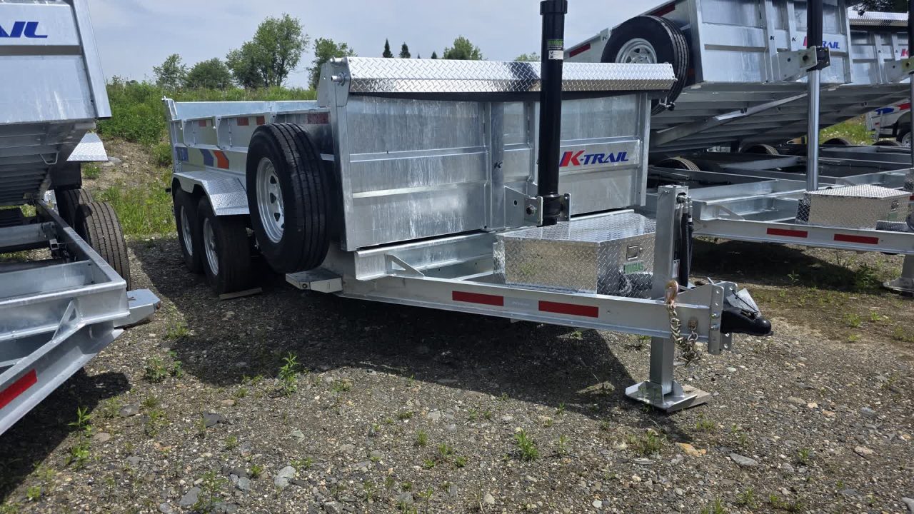 New 2026 K-Trail 82"X14 14K Galvanized Dump Trailer w/ Ramps, Tarp, Tool Tray, Spare Tire